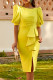 Yellow Casual Solid Patchwork Flounce Slit O Neck One Step Skirt Dresses