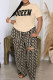 Khaki Casual Print Ripped Patchwork O Neck Plus Size Two Pieces