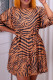 Brown Casual Print Bandage Patchwork Fold O Neck Straight Dresses