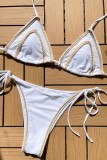 White Sexy Solid Bandage Patchwork Backless Swimwears (With Paddings)