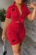 Red Casual Print Letter Turndown Collar Short Sleeve Two Pieces