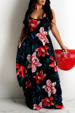 Red Sexy Print Patchwork Spaghetti Strap Sling Dress Dresses