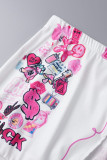 Red Sexy Print Patchwork Buckle Slit Short Sleeve Two Pieces
