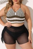 Green Sexy Casual Patchwork Bandage Backless Contrast Halter Plus Size Tops
