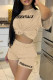 Khaki Casual Letter Print Basic O Neck Short Sleeve Two Pieces