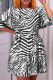 Black White Casual Print Bandage Patchwork Fold O Neck Straight Dresses