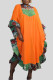 Tangerine Red Casual Street Print Patchwork Flounce V Neck Irregular Dress Plus Size Dresses
