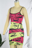 Colour Sexy Print Backless Spaghetti Strap Sleeveless Dress Dresses