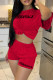 Red Casual Letter Print Basic O Neck Short Sleeve Two Pieces