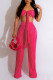 Rose Red Sexy Solid Patchwork Fold Without Belt Halter Sleeveless Two Pieces