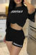 Black Casual Letter Print Basic O Neck Short Sleeve Two Pieces