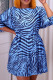 Blue Casual Print Bandage Patchwork Fold O Neck Straight Dresses