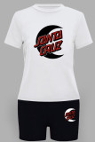 Red Casual Print Basic O Neck Short Sleeve Two Pieces