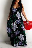 Red Sexy Print Patchwork Spaghetti Strap Sling Dress Dresses