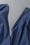 Blue Sexy Solid Bandage Patchwork Backless V Neck Straight Jumpsuits