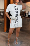 White Casual Street Print Patchwork O Neck T-shirt Dress Dresses
