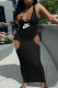 Black Sexy Casual Print Letter V Neck One Step Skirt Dresses