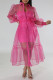 Rose Red Casual Solid Patchwork Buckle Turndown Collar Long Sleeve Two Pieces