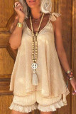 Yellow Casual Solid Patchwork V Neck Two Pieces