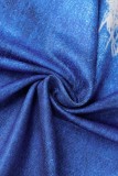 Blue Sexy Print Ripped O Neck Sleeveless Dress Dresses