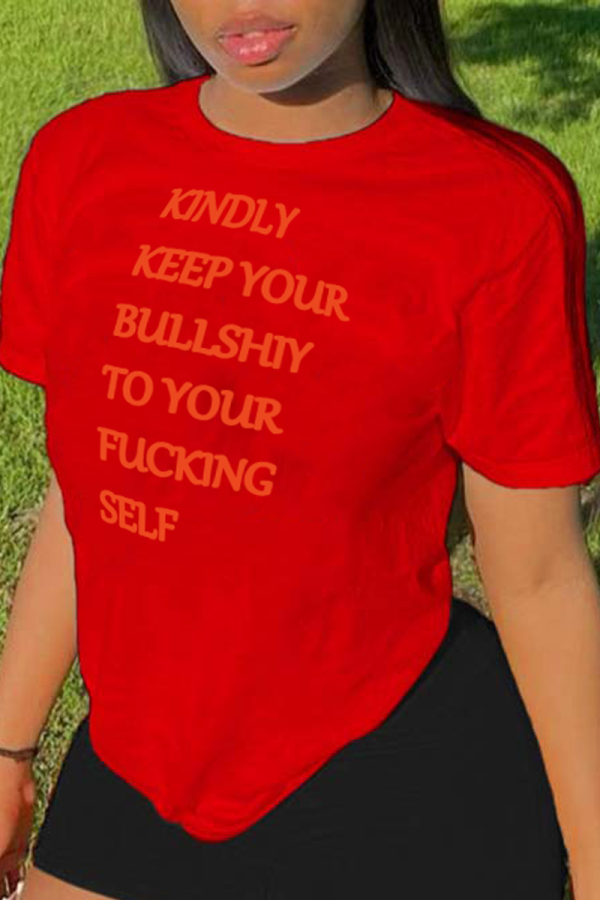 Red Casual Street Print Patchwork Letter O Neck T-Shirts