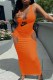 Orange Red Sexy Casual Print Letter V Neck One Step Skirt Dresses