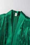 Green Casual Solid Bandage Patchwork Fold V Neck Long Sleeve Two Pieces