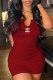 Deep Red Sexy Print Letter V Neck One Step Skirt Dresses