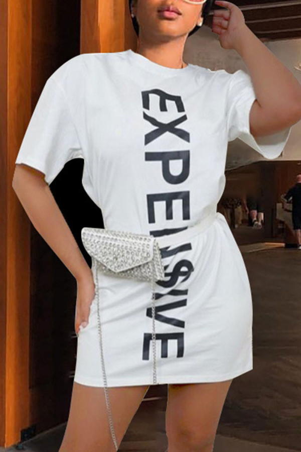 White Casual Street Print Patchwork O Neck T-shirt Dress Dresses