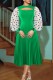 Green Casual Dot Print Hollowed Out Patchwork O Neck Pleated Dresses