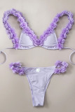 Purple Sexy Solid Patchwork Appliques Swimwears