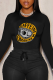 Black Casual Street Print Skull Patchwork O Neck Tops