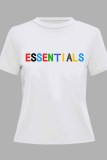White Casual Print Letter O Neck T-Shirts