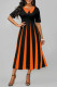 Tangerine Red Casual Striped Print Patchwork V Neck A Line Dresses