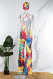 Colour Sexy Print Patchwork Halter Straight Jumpsuits