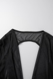 Black Sexy Solid See-through V Neck Long Sleeve Dresses