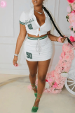 Milky Sexy Print Draw String Turndown Collar Short Sleeve Two Pieces