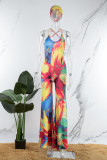 Colour Sexy Print Patchwork Halter Straight Jumpsuits
