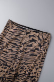Black Sexy Print Backless Turtleneck Sleeveless Two Pieces