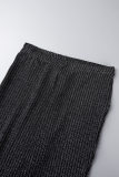 Black Casual Striped Patchwork Regular High Waist Conventional Patchwork Trousers