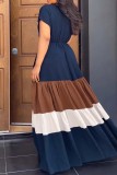 Red Casual Patchwork Contrast V Neck Short Sleeve Dress Dresses