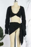 Green Sexy Solid Bandage V Neck Long Sleeve Two Pieces