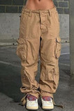 Green Casual Street Solid Patchwork Pocket Mid Waist Straight Solid Color Bottoms