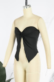 Black Sexy Solid Patchwork Backless Strapless Tops