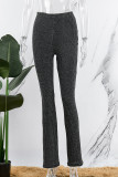 Black Casual Striped Patchwork Regular High Waist Conventional Patchwork Trousers