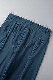 Deep Blue Casual Sportswear Solid Patchwork O Neck Short Sleeve Two Pieces