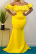 Yellow Elegant Solid Patchwork Off the Shoulder Evening Dress Dresses