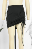Pink Casual Solid Fold Skinny High Waist Conventional Solid Color Skirt