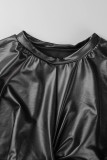 Black Casual Solid Patchwork O Neck Tops