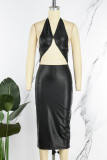 Black Sexy Solid Bandage Backless Halter Sleeveless Dress Dresses
